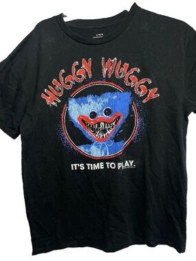 Huggy Wuggy Graphic Large T-Shirt Black Shirt It's Time to Play